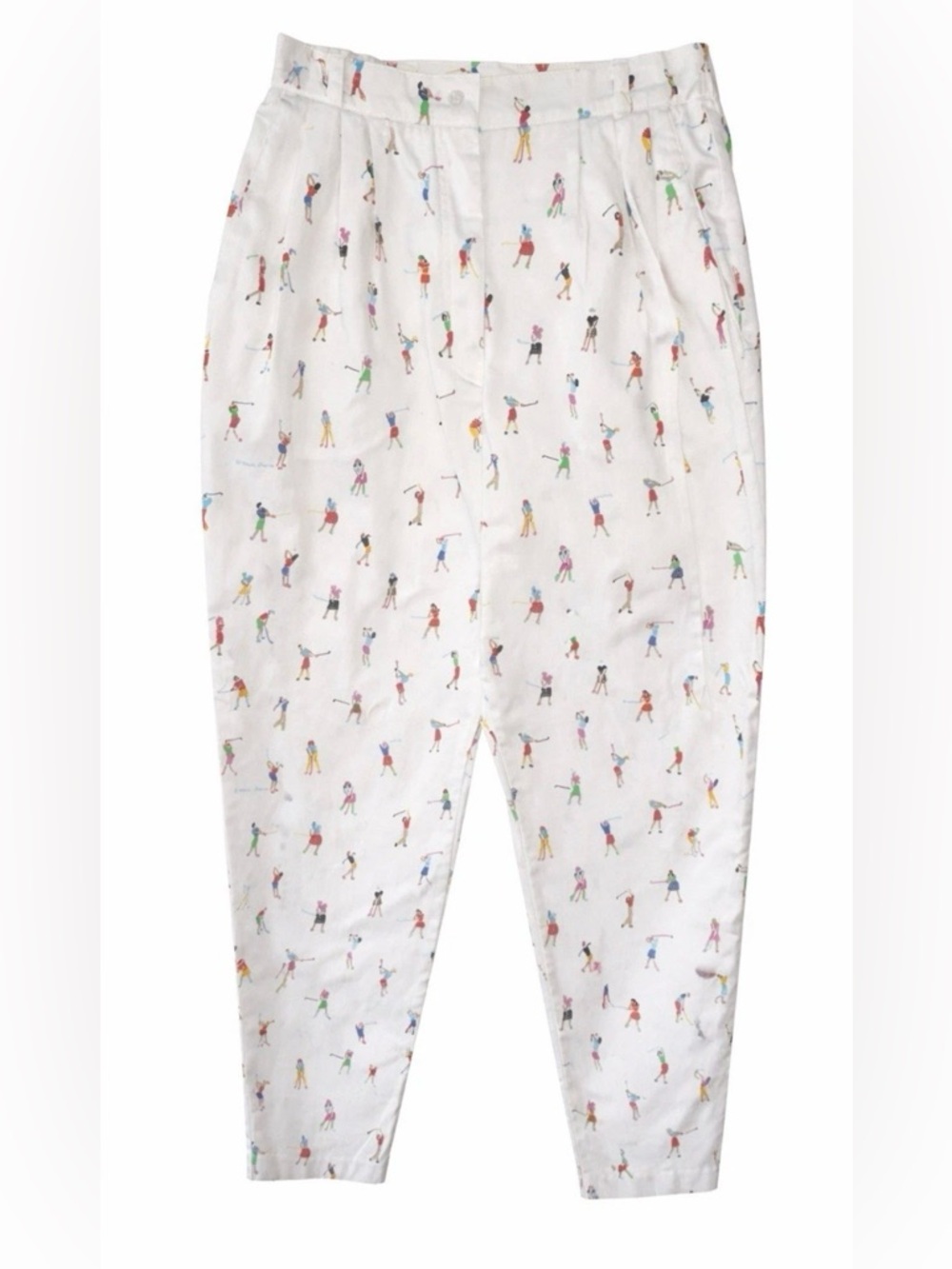 Vintage Ken Done Golfer Print Pants Size 8 Art Novelty Cotton Tapered